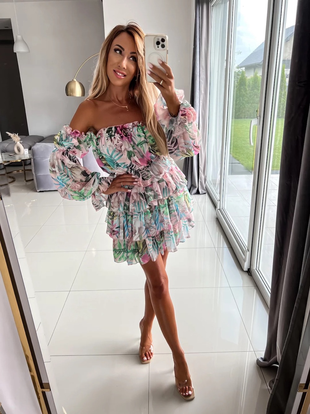 Women’s Floral Off Shoulder Blouse & Ruffle Mini Skirt Set boho Outfit Small